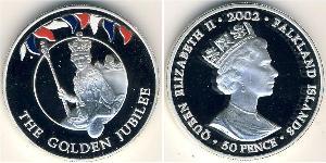 50 Penny Islas Malvinas Plata Isabel II (1926-2022)