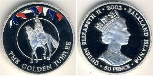 50 Penny Islas Malvinas Plata Isabel II (1926-2022)
