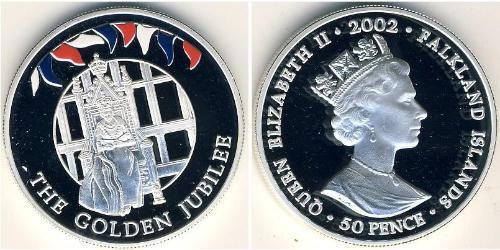 50 Penny Islas Malvinas Plata Isabel II (1926-2022)