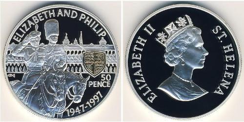50 Penny  Plata Isabel II (1926-2022)