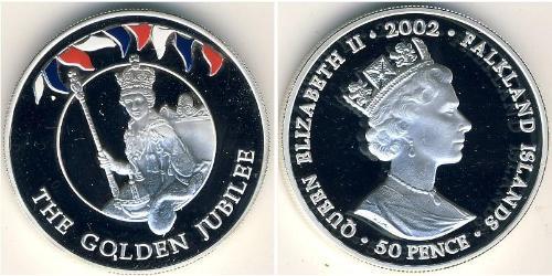 50 Penny Falkland Islands Silver Elizabeth II (1926-2022)
