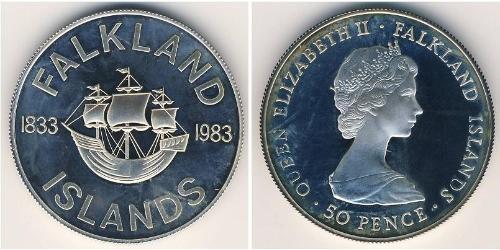 50 Penny Falkland Islands Silver Elizabeth II (1926-2022)