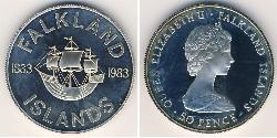 50 Penny 福克兰群岛 銀 伊丽莎白二世 (1926-2022)