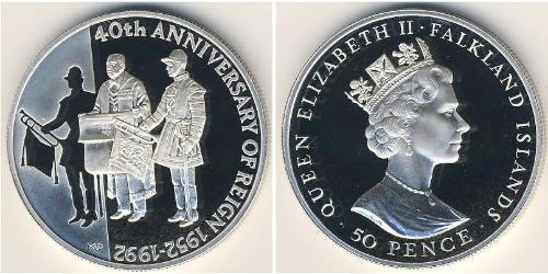 50 Penny 福克兰群岛 銀 伊丽莎白二世 (1926-2022)