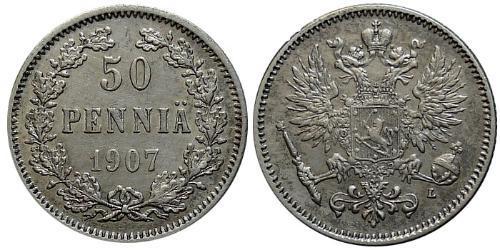 50 Penny 芬兰大公国 (1809 - 1917) / 俄罗斯帝国 (1721 - 1917) 銀 