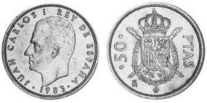 50 Peseta Royaume d’Espagne (1976 - ) Cuivre/Nickel Juan Carlos I (1938 - )
