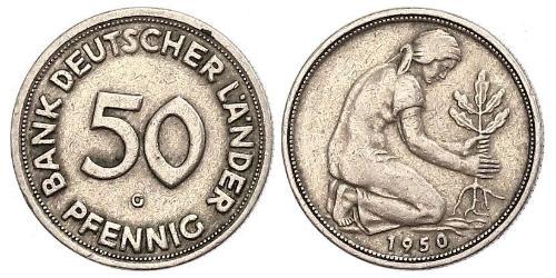 50 Pfennig Germania Ovest (1949-1990) / Repubblica Democratica Tedesca (1949-1990) Rame/Nichel 