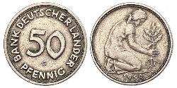 50 Pfennig 東德 (1949 - 1990) / 西德 (1949 - 1990) 镍/銅 