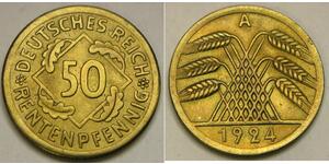 50 Pfennig / 50 Reichpfennig Weimar Republic (1918-1933) Brass 