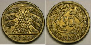 50 Pfennig / 50 Reichpfennig Weimar Republic (1918-1933) Brass 