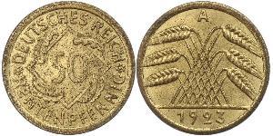 50 Pfennig / 50 Reichpfennig Weimar Republic (1918-1933) Brass 