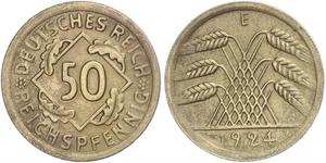 50 Pfennig / 50 Reichpfennig Weimar Republic (1918-1933) Brass 