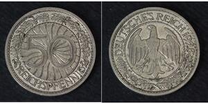 50 Pfennig / 50 Reichpfennig Weimarer Republik (1918-1933) Kupfer/Nickel 