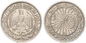 50 Pfennig / 50 Reichpfennig Weimarer Republik (1918-1933) Kupfer/Nickel 