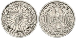 50 Pfennig / 50 Reichpfennig Weimarer Republik (1918-1933) Kupfer/Nickel 