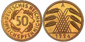 50 Pfennig / 50 Reichpfennig République de Weimar (1918-1933) Laiton 