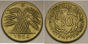 50 Pfennig / 50 Reichpfennig République de Weimar (1918-1933) Laiton 