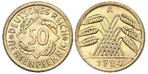 50 Pfennig / 50 Reichpfennig République de Weimar (1918-1933) Laiton 