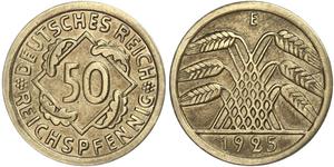 50 Pfennig / 50 Reichpfennig République de Weimar (1918-1933) Laiton 