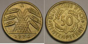 50 Pfennig / 50 Reichpfennig République de Weimar (1918-1933) Laiton 