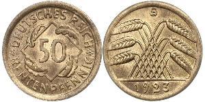 50 Pfennig / 50 Reichpfennig République de Weimar (1918-1933) Laiton 