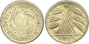 50 Pfennig / 50 Reichpfennig République de Weimar (1918-1933) Laiton 