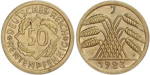 50 Pfennig / 50 Reichpfennig République de Weimar (1918-1933) Laiton 