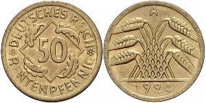 50 Pfennig / 50 Reichpfennig République de Weimar (1918-1933) Laiton 
