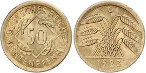 50 Pfennig / 50 Reichpfennig République de Weimar (1918-1933) Laiton 