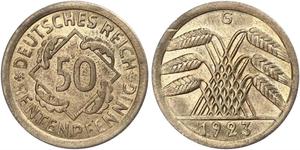 50 Pfennig / 50 Reichpfennig République de Weimar (1918-1933) Laiton 