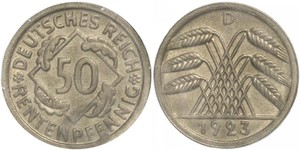 50 Pfennig / 50 Reichpfennig République de Weimar (1918-1933) Laiton 