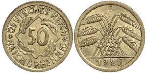 50 Pfennig / 50 Reichpfennig República de Weimar (1918-1933) Latón 
