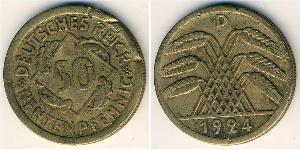 50 Pfennig / 50 Reichpfennig República de Weimar (1918-1933) Latón 