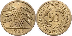 50 Pfennig / 50 Reichpfennig Weimarer Republik (1918-1933) Messing 