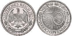 50 Pfennig / 50 Reichpfennig República de Weimar (1918-1933) Níquel/Cobre 