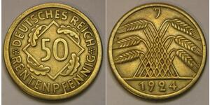 50 Pfennig / 50 Reichpfennig Repubblica di Weimar (1918-1933) Ottone 