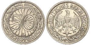 50 Pfennig / 50 Reichpfennig Repubblica di Weimar (1918-1933) Rame/Nichel 