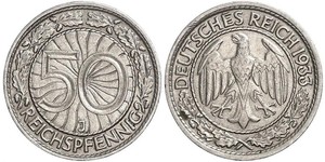 50 Pfennig / 50 Reichpfennig Repubblica di Weimar (1918-1933) Rame/Nichel 