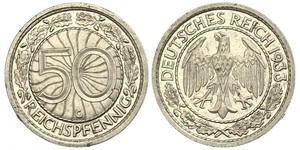 50 Pfennig / 50 Reichpfennig Repubblica di Weimar (1918-1933) Rame/Nichel 
