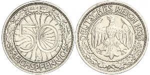 50 Pfennig / 50 Reichpfennig Repubblica di Weimar (1918-1933) Rame/Nichel 
