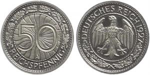 50 Pfennig / 50 Reichpfennig Repubblica di Weimar (1918-1933) Rame/Nichel 