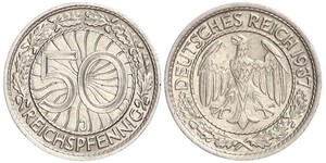 50 Pfennig / 50 Reichpfennig Repubblica di Weimar (1918-1933) Rame/Nichel 