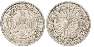 50 Pfennig / 50 Reichpfennig Repubblica di Weimar (1918-1933) Rame/Nichel 