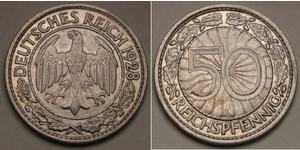 50 Pfennig / 50 Reichpfennig Repubblica di Weimar (1918-1933) Rame/Nichel 
