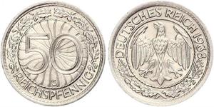 50 Pfennig / 50 Reichpfennig Repubblica di Weimar (1918-1933) Rame/Nichel 
