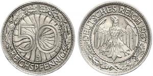 50 Pfennig / 50 Reichpfennig Repubblica di Weimar (1918-1933) Rame/Nichel 