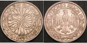 50 Pfennig / 50 Reichpfennig Repubblica di Weimar (1918-1933) Rame/Nichel 