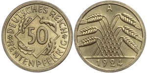 50 Pfennig / 50 Reichpfennig 魏瑪共和國 (1919 - 1933) 黃銅 