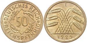 50 Pfennig / 50 Reichpfennig 魏瑪共和國 (1919 - 1933) 黃銅 