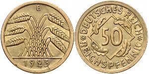 50 Pfennig / 50 Reichpfennig 魏瑪共和國 (1919 - 1933) 黃銅 